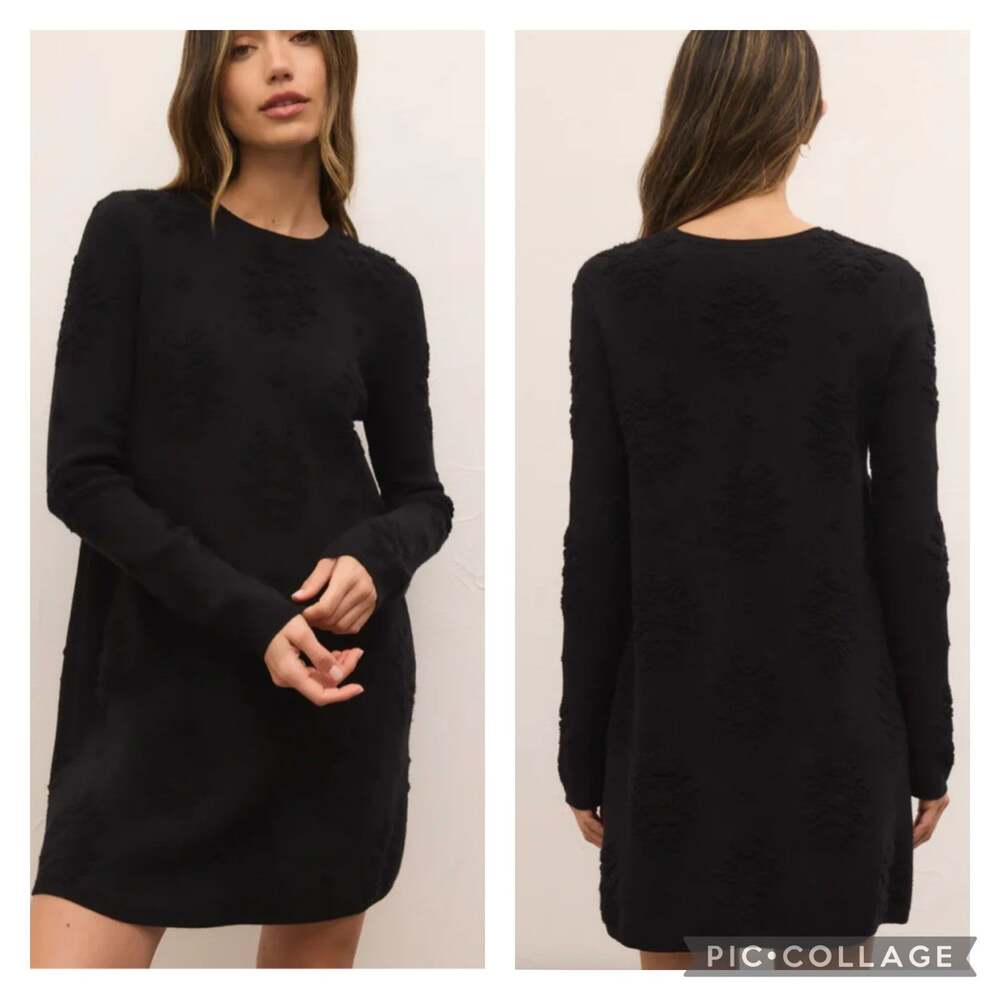 Z Supply Black Lena Sweater Dress Tunic Jacquard Size Large